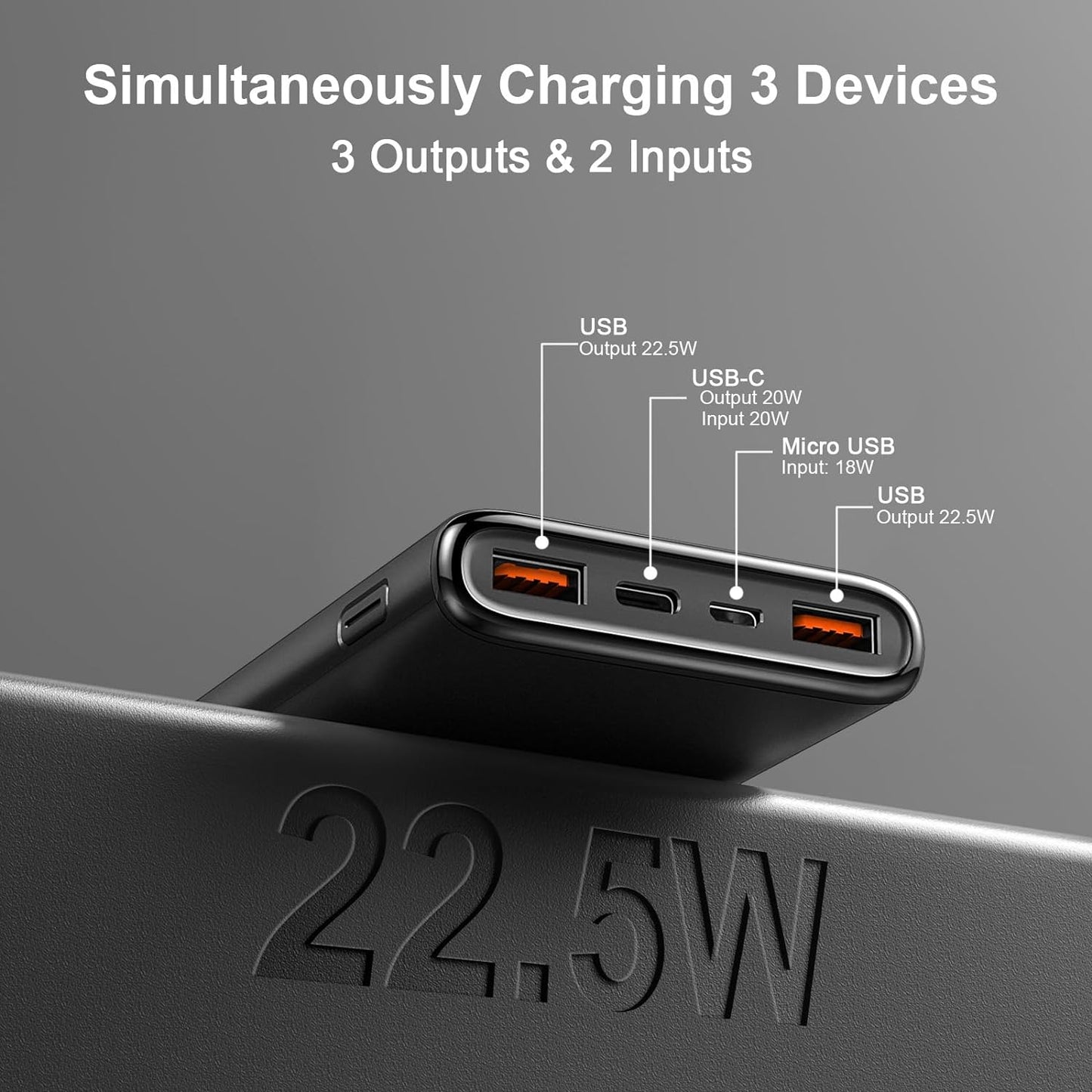 Power Bank Fast Charging 10000Mah, 22.5W Portable Charger USB C Input & Output Powerbank with LED Display, PD3.0 QC4.0 Phone Battery Pack for Iphone16/15/14/13/12, Samsung, Huawei, Android and More